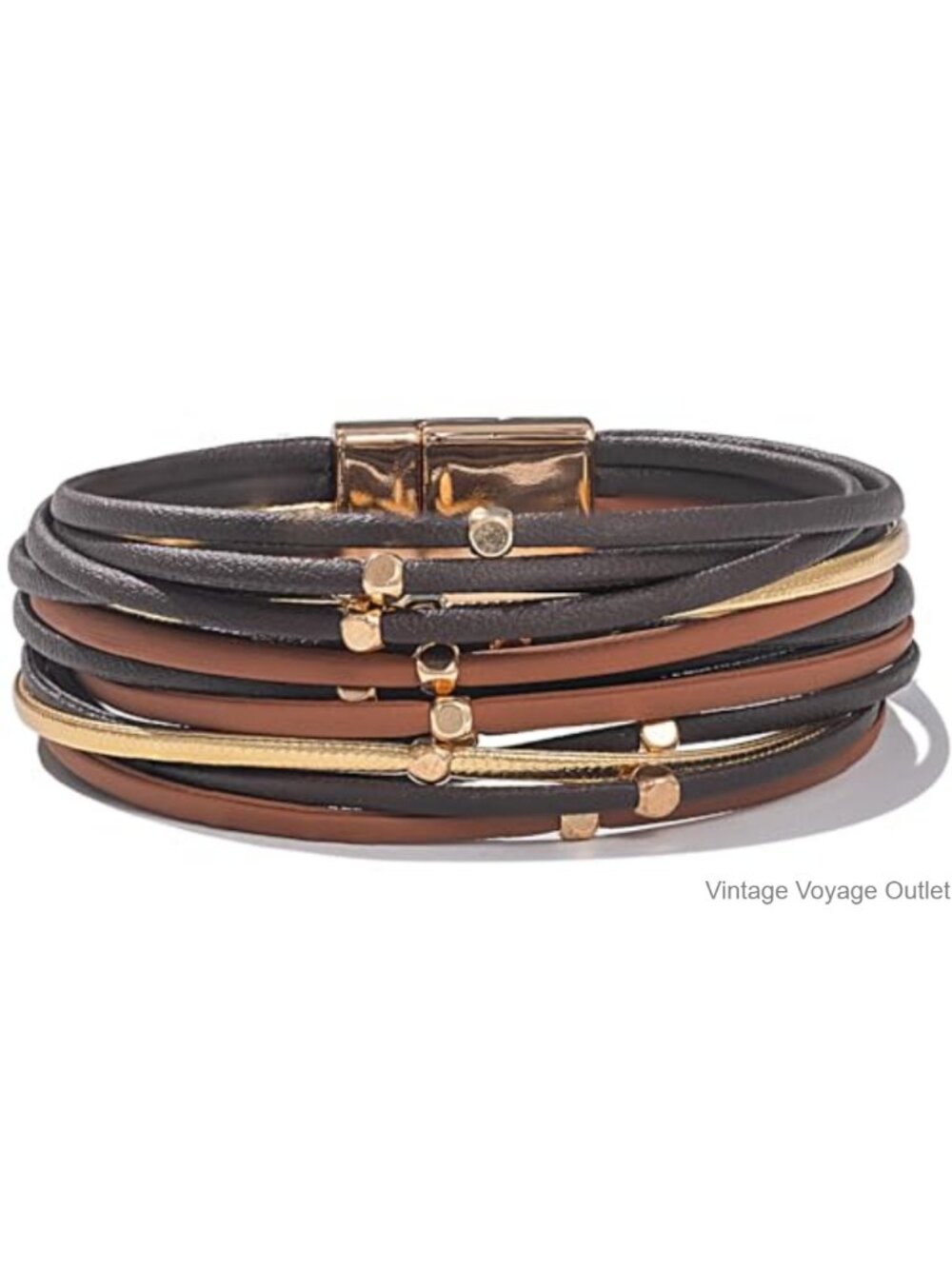 Beaded Leather Wrap Bracelet Boho Layered Strand Magnetic Clasp